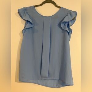 Women's Light Blue Ruffle Sleeve Blouse
